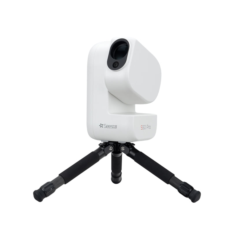Seestar S50 Pro smart telescope on a black tripod