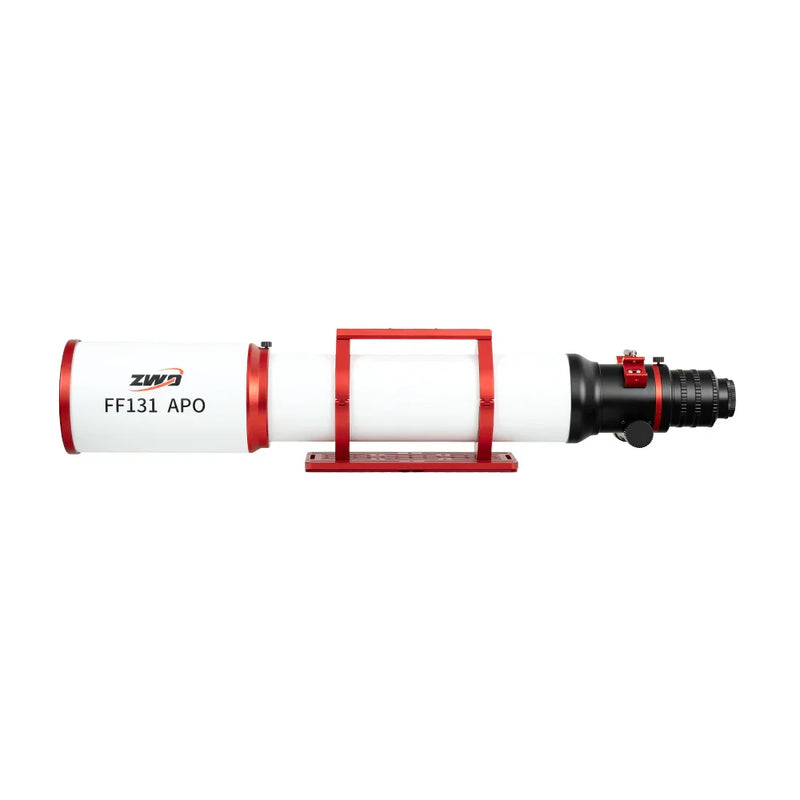 ZWO FF131 APO apochromatic telescope for astrophotography with red accents and mounting rings