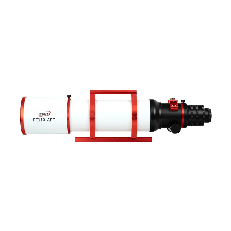ZWO FF110 APO refractor telescope for astrophotography with red mounting rings
