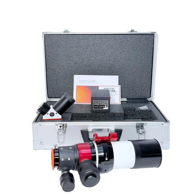Solar telescope kit with zoom eyepiece and accessories in a protective case