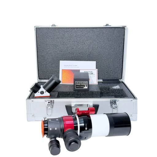 Solar telescope kit with zoom eyepiece and accessories in a protective case