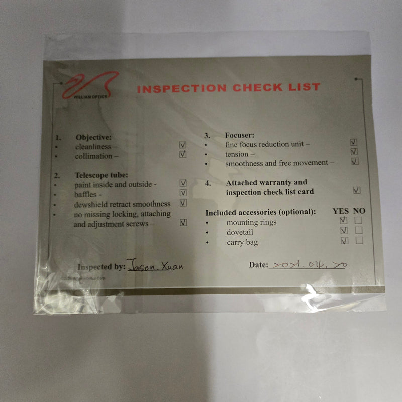 William Optics ZenithStar 61II Doublet f/5.9 - USED (A-Z61IIRD-U) William Optics