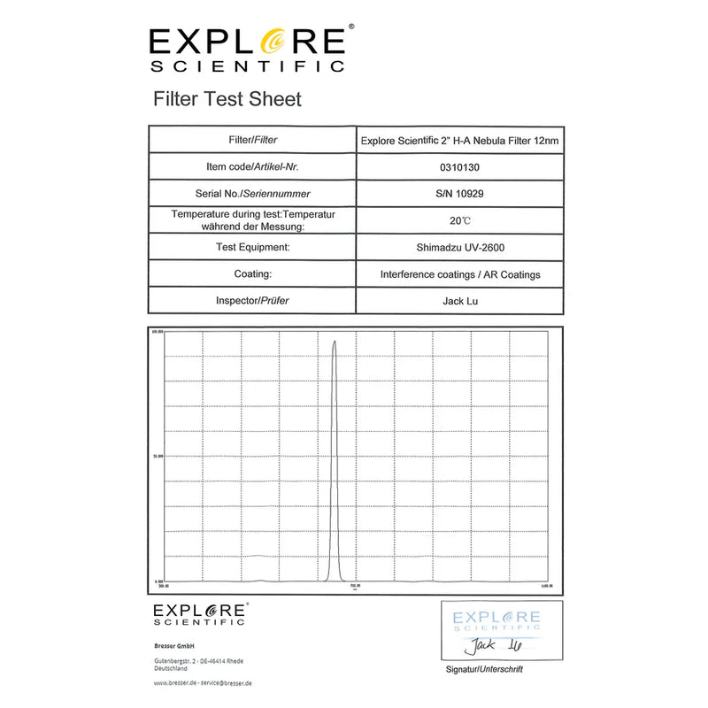 Explore Scientific Nebula Filter H-Alpha 2-inch 12nm (310130)