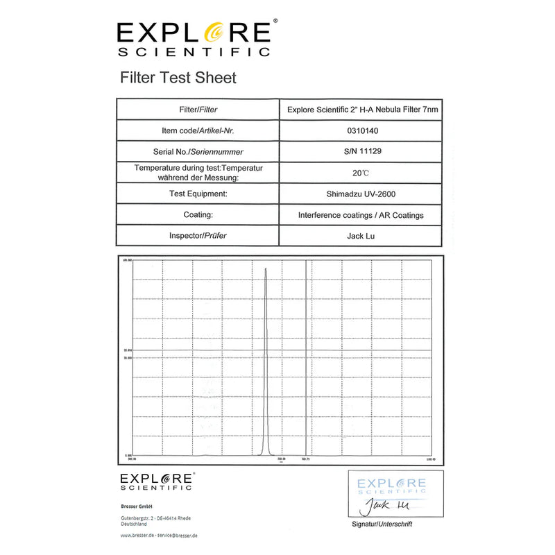 Explore Scientific Nebula Filter H-Alpha 2-inch 7nm (310140)