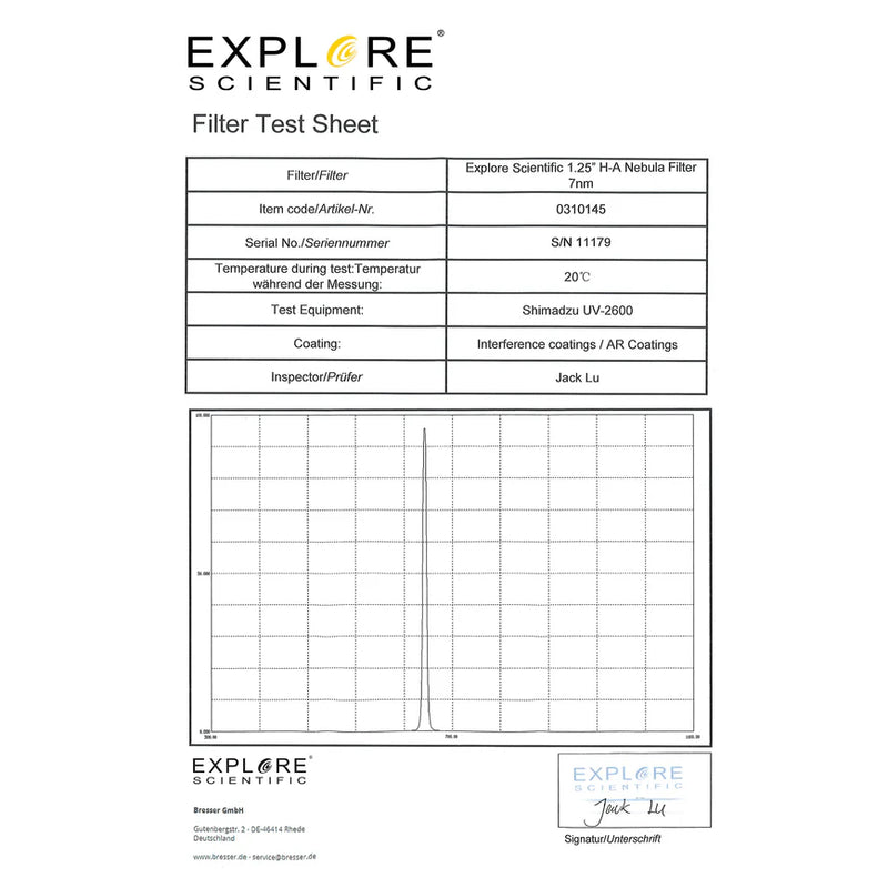Explore Scientific Nebula Filter H-Alpha 1.25-inch 7nm (310145)