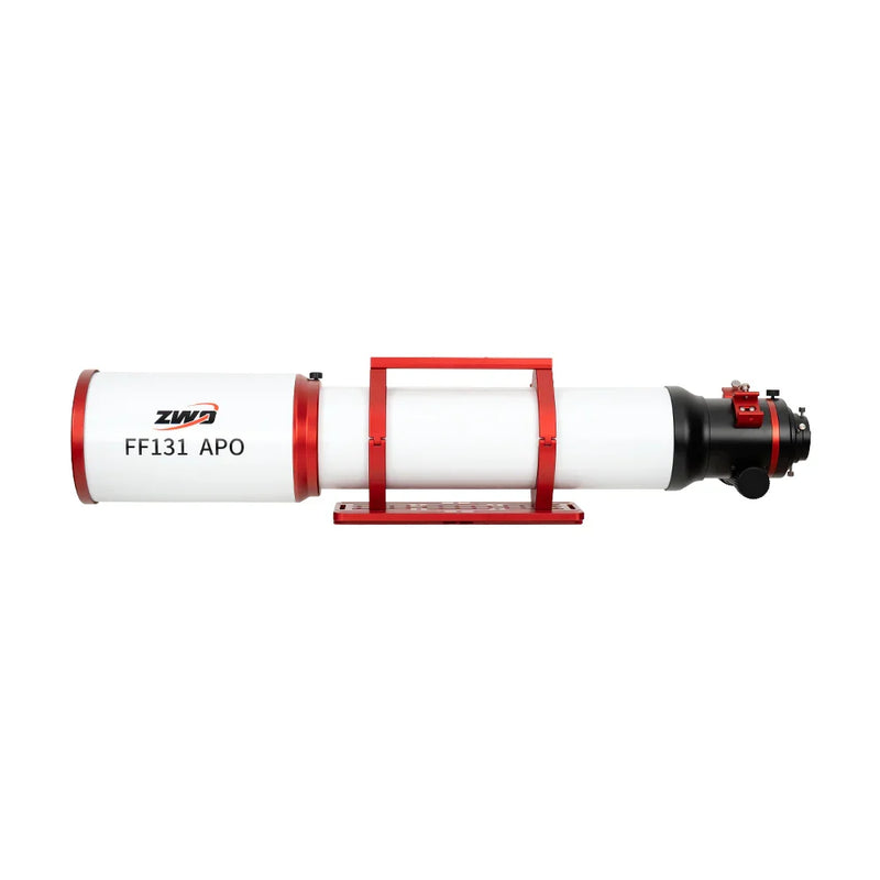 ZWO FF131 APO astrograph telescope with red mounting rings for astrophotography