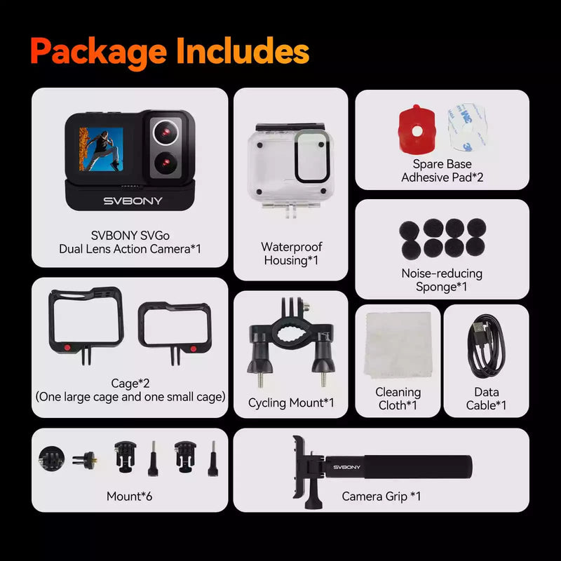 Caméra d'action à double objectif SVBONY SVGO (W9319A-W9319B)