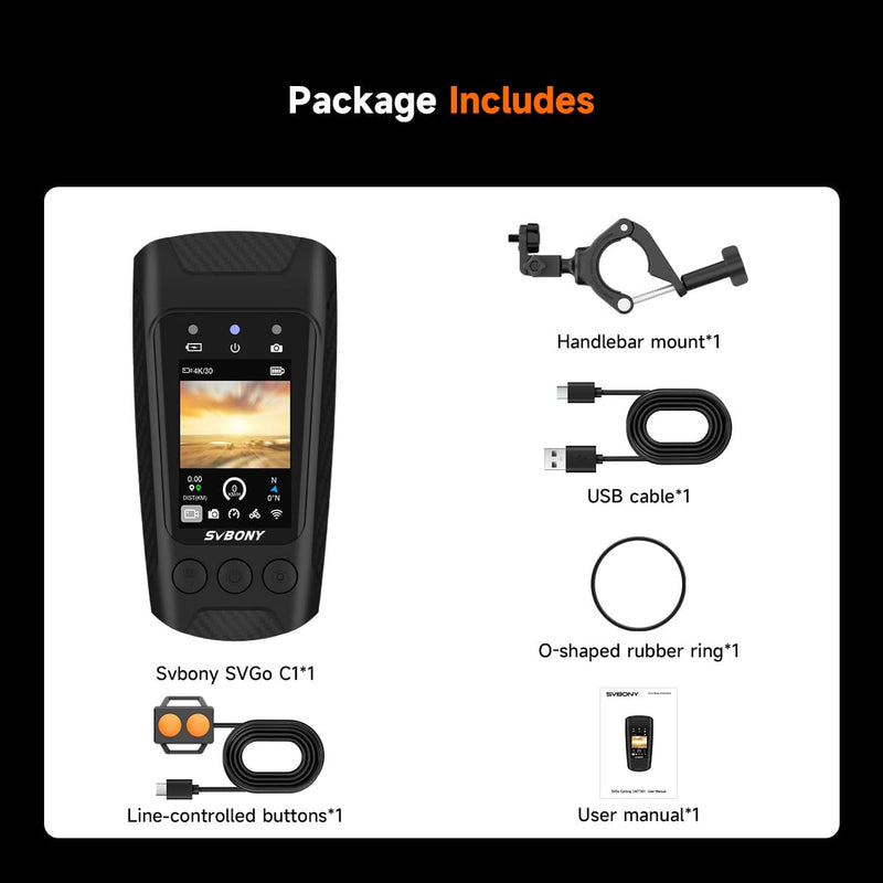 Caméra de vélo SVbony SVGo C1 HD 4K 30 ips étanche IPX4 (W9301A)