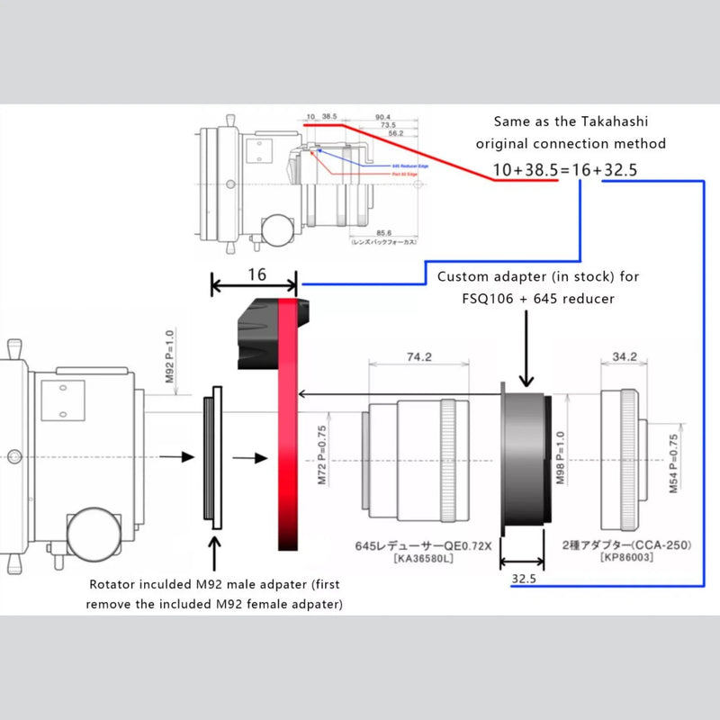 Adaptateur de réducteur Wanderer Astro Takahashi FSQ106 645 0,72X pour WandererRotator Pro et Pro V2
