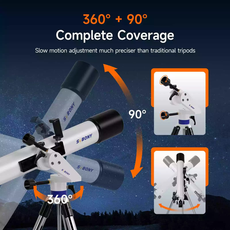SVBONY Ensemble Télescope 90mm avec Recherche d'Étoiles Assistée par Smartphone (W9302A)