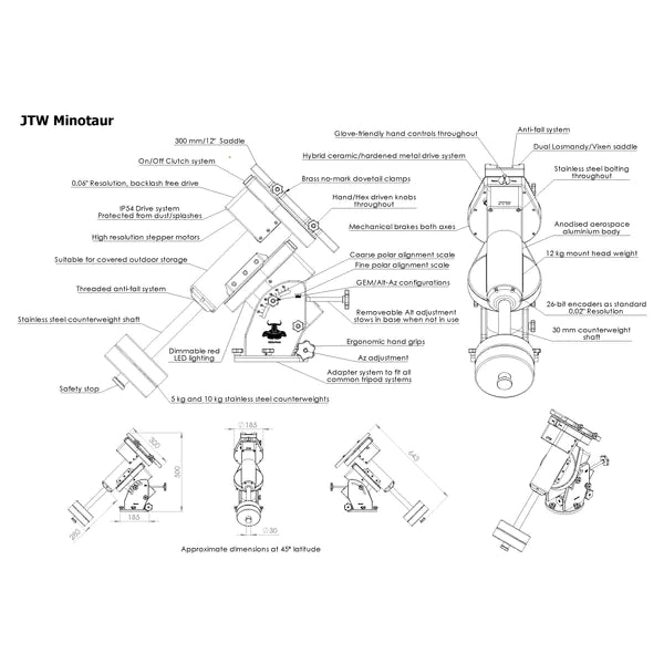 JTW P35 Minotaur Friction Drive Telescope Mount (P35) - Astronomy Plus