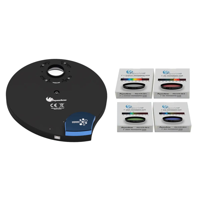 Pegasus Astro Indigo Filter Wheel and LRGB 2" Filter Set Bundle (INDIGOFW-BUNDLE) - Astronomy Plus