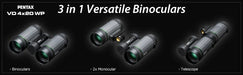 Pentax VD 4x20 WP 3-in-1 Binoculars Monoculars & Telescope (63600) - Astronomy Plus