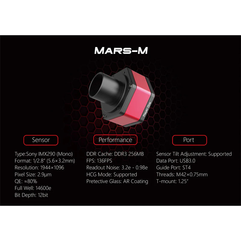Player One Mars-M USB3.0 Mono Camera IMX290 (MARS-M) - Astronomy Plus