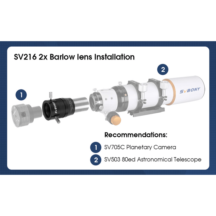 SVBONY 1.25" 2X 4-Element Barlow Lens (W9168A) - Astronomy Plus