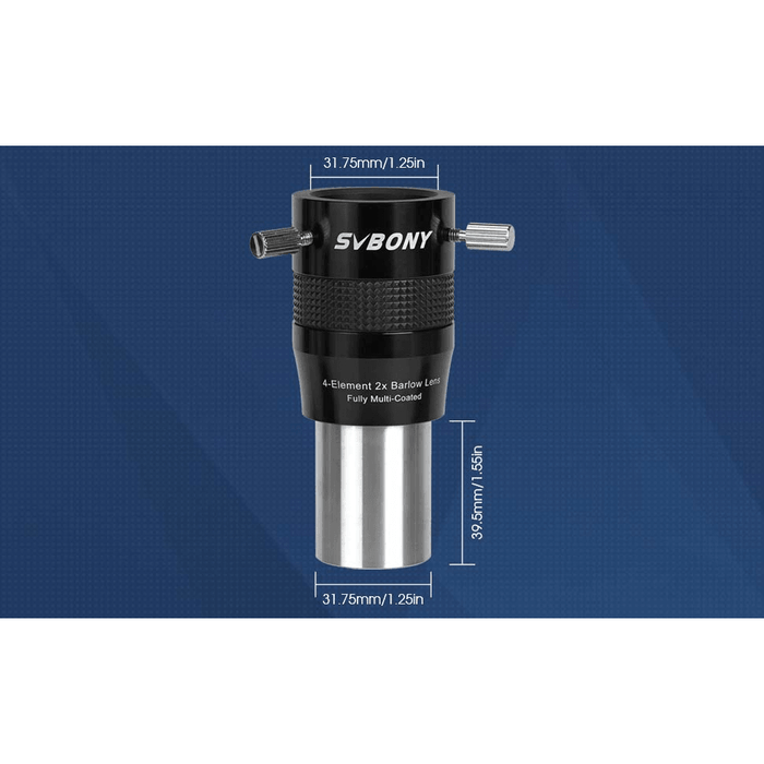 SVBONY 1.25" 2X 4-Element Barlow Lens (W9168A) - Astronomy Plus