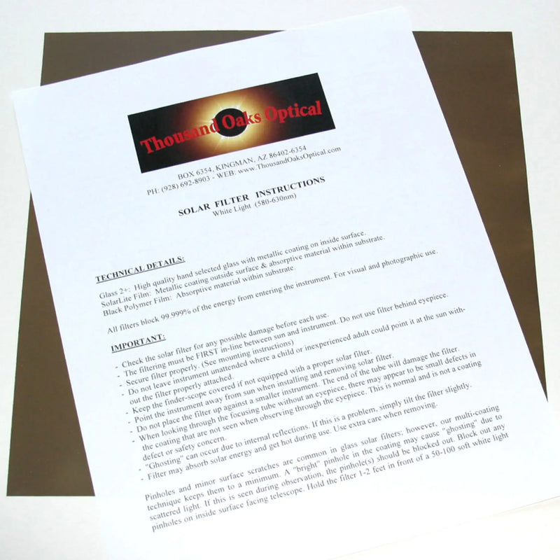 Thousand Oaks SolarLite Filter Sheets - Astronomy Plus
