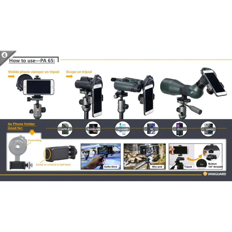 VEO PA-65 Digiscoping Adapter for Smartphone, with Bluetooth Remote (VEO-PA-65) - Astronomy Plus
