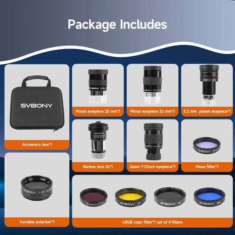 SVBONY SV233 Kit d'accessoires de luxe pour télescope 1,25" (W9190B)